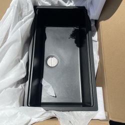 33 in. Undermount Granite Composite matte black Kitchen Sink, Workstation Quartz Single Bowl Basin with Accessories
