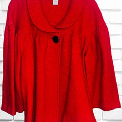Dressbarn Women’s XL Red Boiled Wool Short Swing Jacket • Single Button Closure