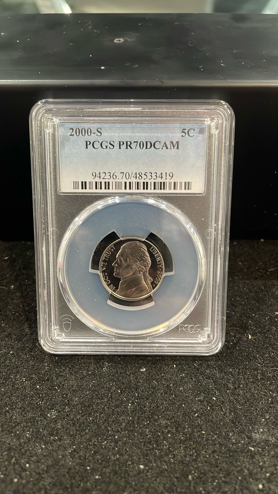 2000 S Gem Proof Perfect Graded Jefferson Nickel Graded At PR70 With A Deep Cameo E12