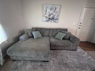 Gray Corduroy Sectional Sofa with Chaise