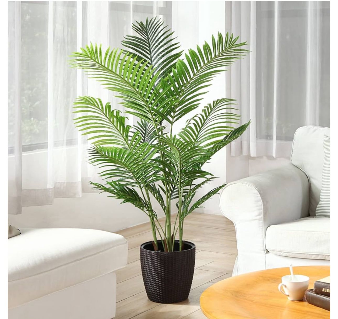 Artificial Areca Palm Plant 4.6 Feet Fake Palm Tree with 15 Trunks Faux Tree for Indoor Outdoor