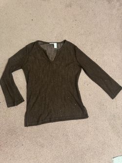 Small brown sheer see through long sleeve top shirt blouse sweater y2k