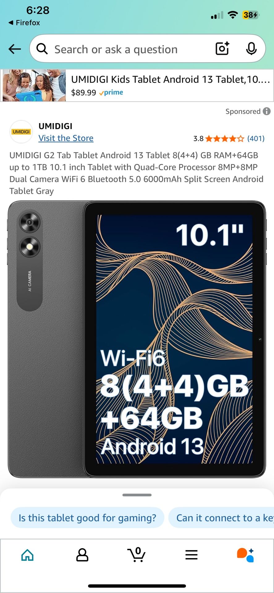 UMIDIGI G2 Tab Tablet Android 13 Tablet 8(4+4) GB RAM+64GB up to 1TB 10.1 inch Tablet with Quad-Core Processor 8MP+8MP Dual Camera WiFi 6 Bluetooth 5.