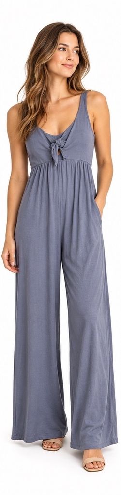 Kendall & Kylie Dusty Blue Tie Front Wide Leg Jumpsuit
