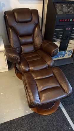 Dark Brown Leather Recliner And Ottoman