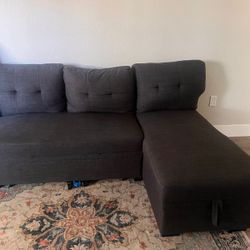  Devion Furniture Meridian 4-in-1 Convertible L Shaped Couch with Pull Out Bed and Storage, Sectional Sleeper Sofa