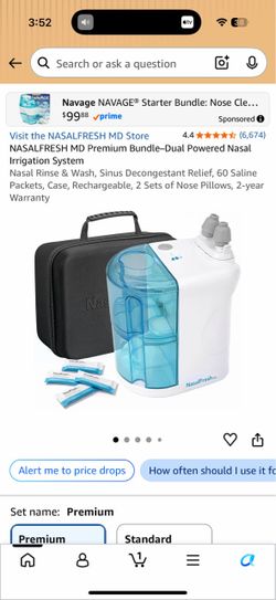NASALFRESH MD Premium Bundle–Dual Powered Nasal Irrigation System Nasal Rinse & Wash, Sinus Decongestant Relief, 60 Saline Packets, Case, Rechargeable