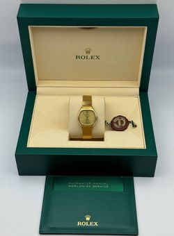 1974 Rolex Cellini 34mm 18k Yellow gold 3801 champagne dial 18k yellow gold bracelet manual wind box crystal crown watch booklet tag box