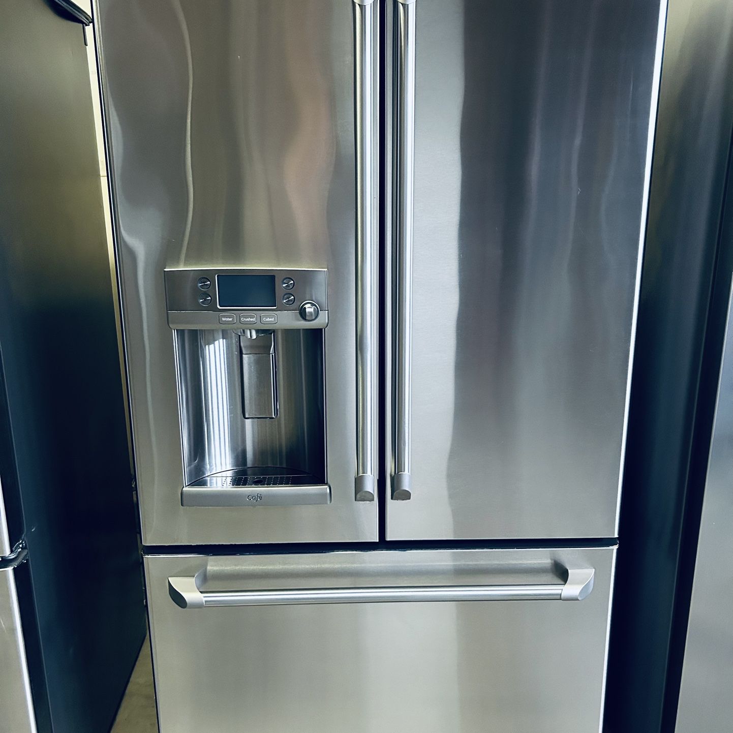 3 Door Stainless GE Refrigerator With Ice Maker And  Hot/Cold Water Dispenser 