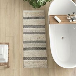 INK+IVY Bath Rug Hand-Woven Shaggy Striped Boho Water Absorbent Soft