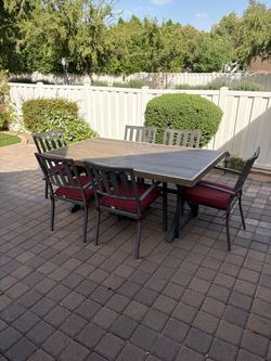 Patio furniture, table and chairs