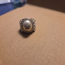 Designer CC Pearl Statement Ring – Gold Tone Crystal Ring