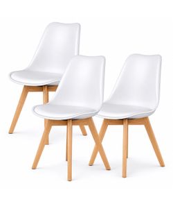 Set Of 3 - New Modern Dining Chairs With Wood Legs & Leather Upholstery