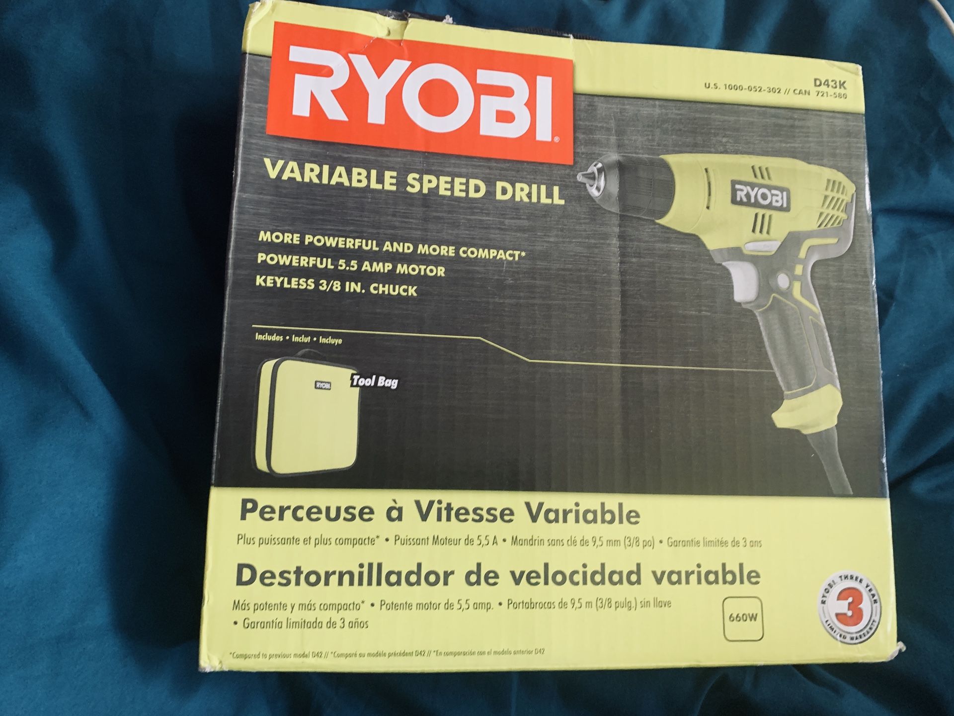 Ryobi variable speed drill and tool bag
