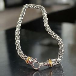 David Yurman Men’s Bracelet With Gold Endings And Silver Bracelet Size 8.5