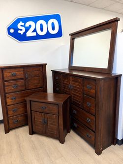 Brown wood four piece dresser set