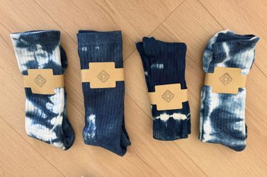 Hand-Dyed Indigo Tie-Dye Long Socks – Set of 4 | Unique | Unisex Crew | Rivian Camp Crafted