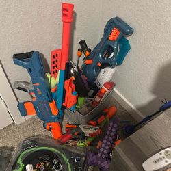 Basket of Kid Nerf Toys