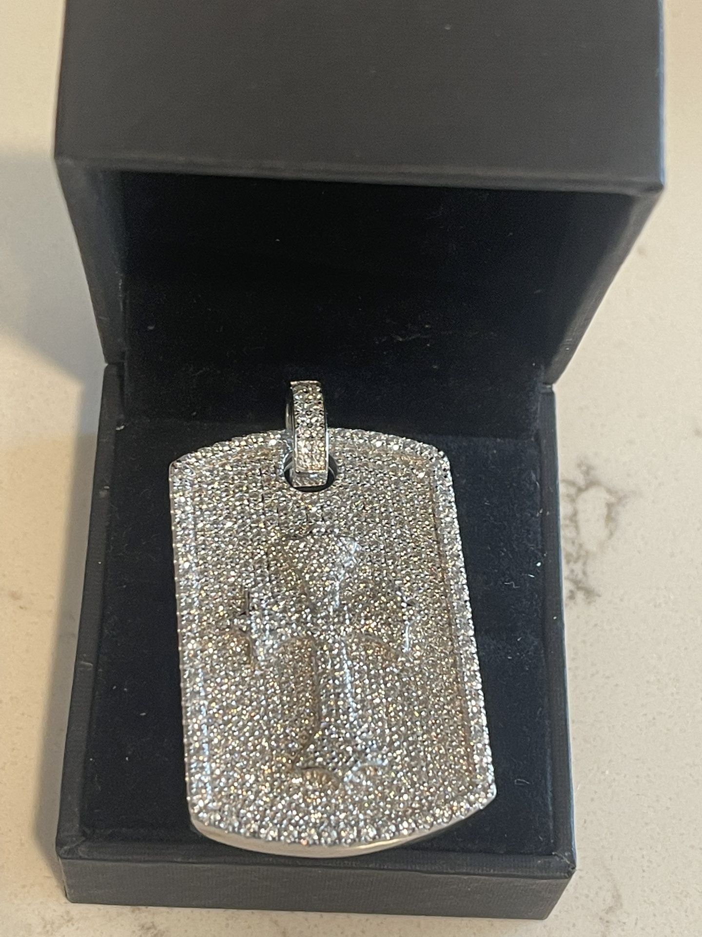 VVS moissanite Dog Tag pendant, silver 925