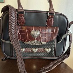 Vintage Western Vegan Leather Embossed Heart Silver Accent Bag With Tags. 