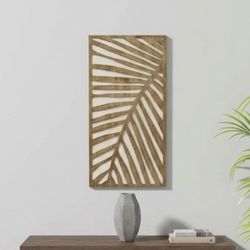32 in. H x 16 in. W Brown Wood Birch Palms Carved Wall Panel Decor Picture Frame by Emily Warne