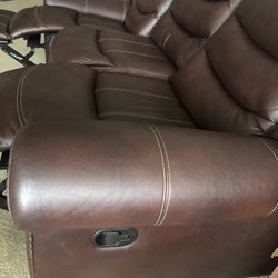 3 Seater Recliner Brown Leather Couch 