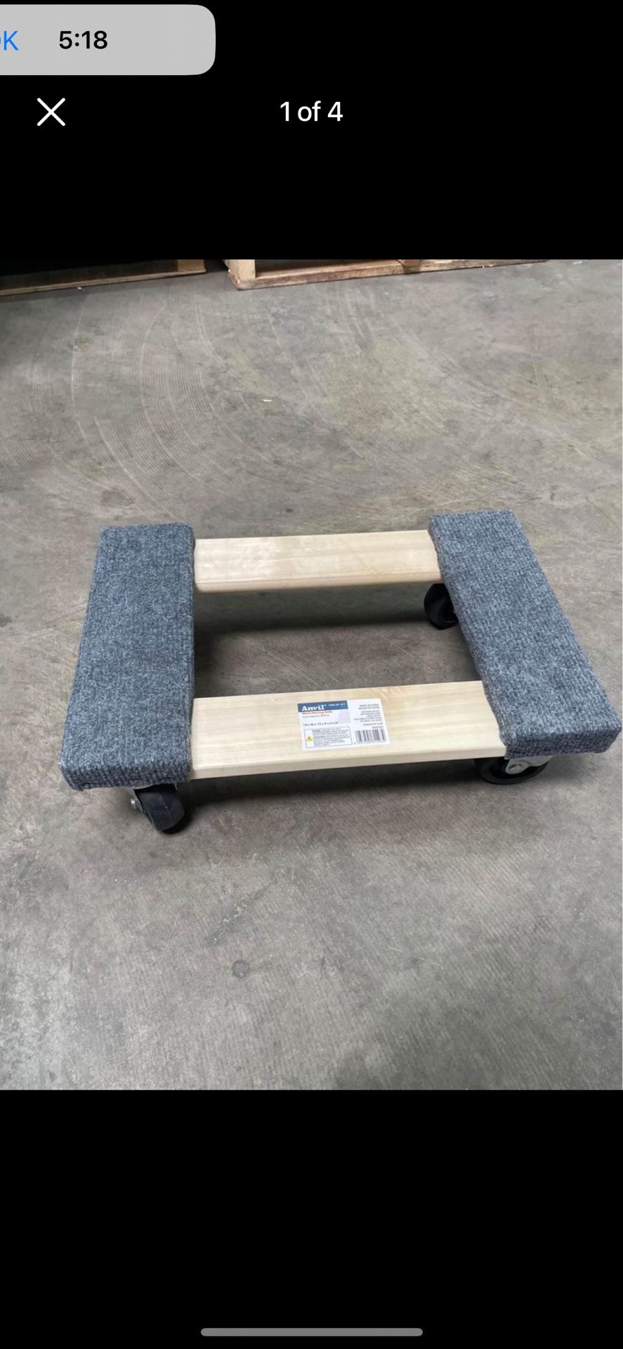 Anvil 800 lbs. Capacity 18 in. Wood Furniture Dolly