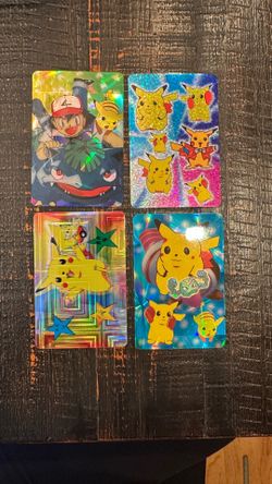 Vintage 1998/1999 Pokémon Bandai Carddass Anime Collection Holo Prism Lot (4 Cards/Stickers)