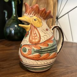 Vintage Ceramic Rooster Pitcher (Signed)