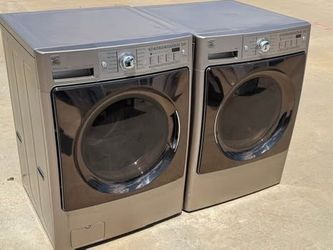 Graphite steel front load kenmore elite washer and front load kenmore dryer electric  square doors high efficiency   working perfectly with warranty. 