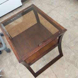 Wood End Table With Glass Top Side Table Living Room Shelf Table
