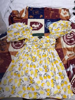 Lemon Print Puff Sleeve Mini Dress