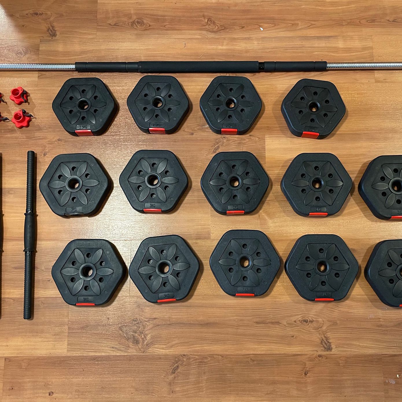 Barbell, Dumbbells, and Plates set