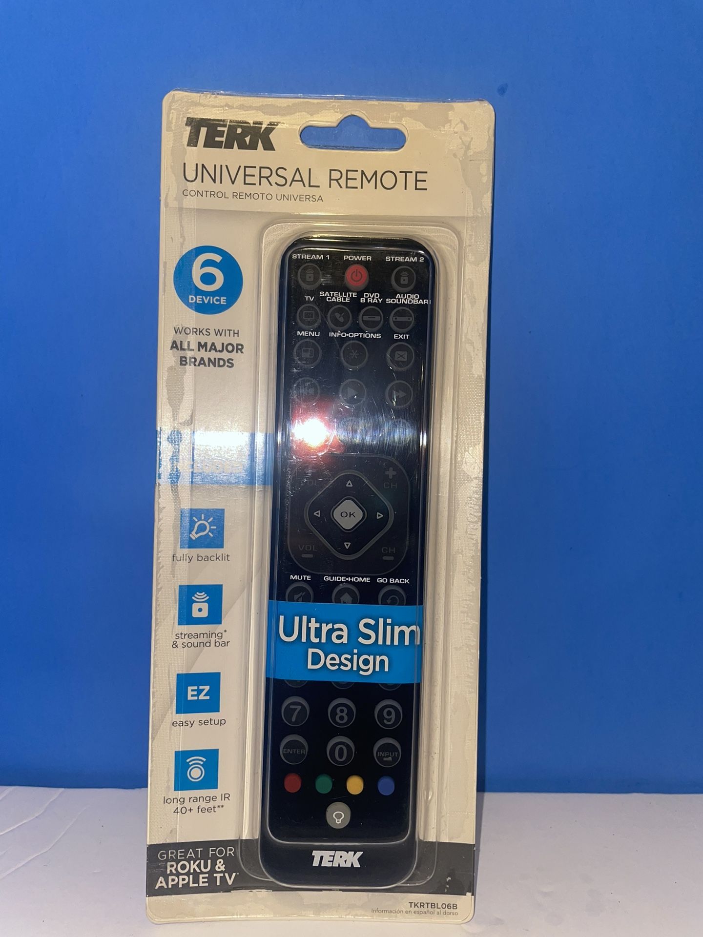 TERK Universal 6-Device Remote Control TRKTBL06B Great For Roku & Apple Tv