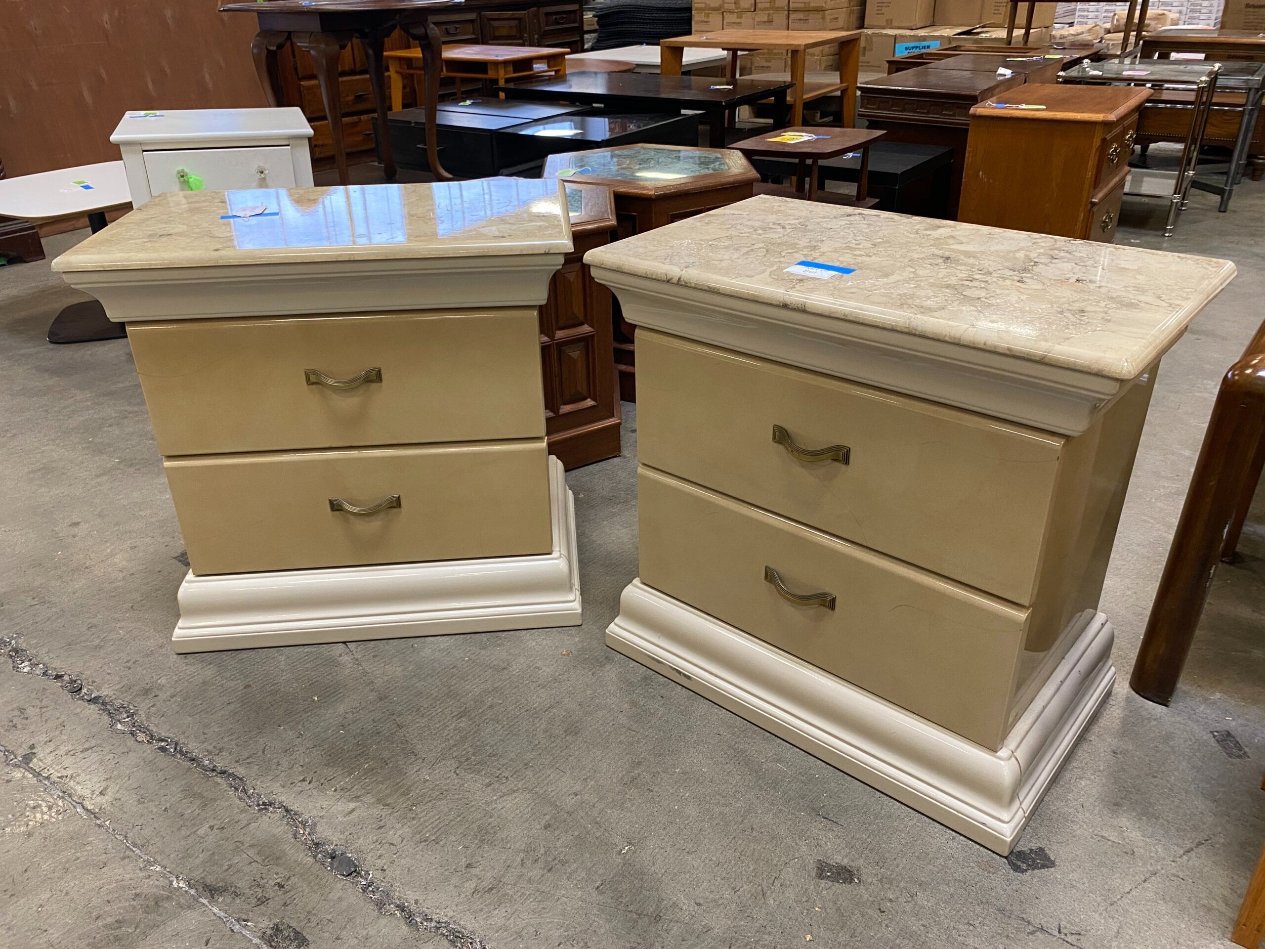 High Polished “Goatskin” Nightstands (Set of 2)