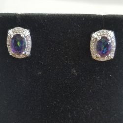 Earrings Sterling Silver Cz And Mystic Topaz 