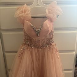 Pink Bedazzled Dress with Puffy Sleeves
