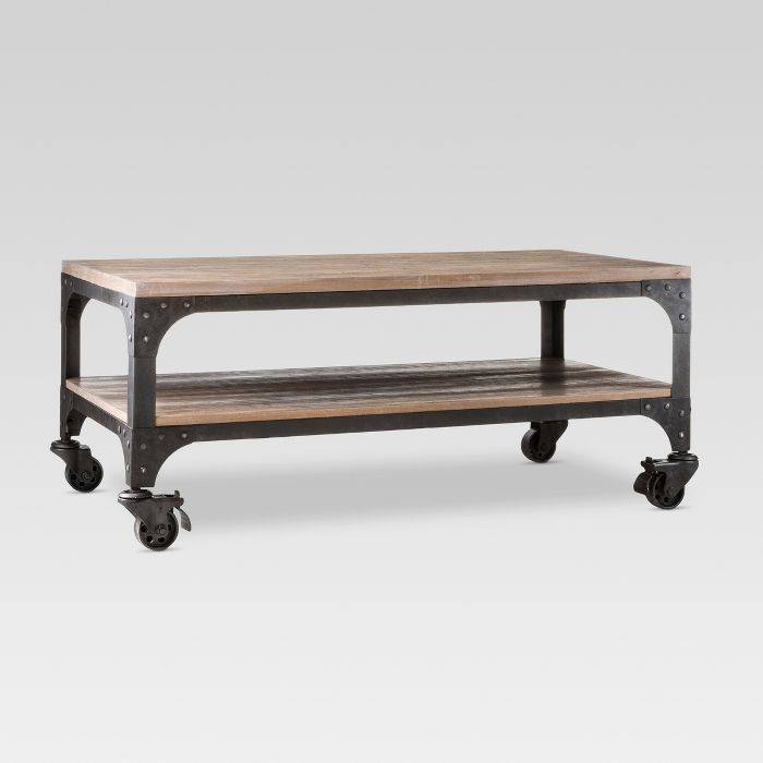 Threshold™ Wood And Metal Industrial Style Coffee Table With Locking Wheels