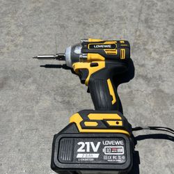 300N Cordless Impact Wrench, 21V Torque Power Driver, 1/2" Brushless Gun With 2.6 Ah Batteries, Electric Motor Variable Speeds for Home Installation (