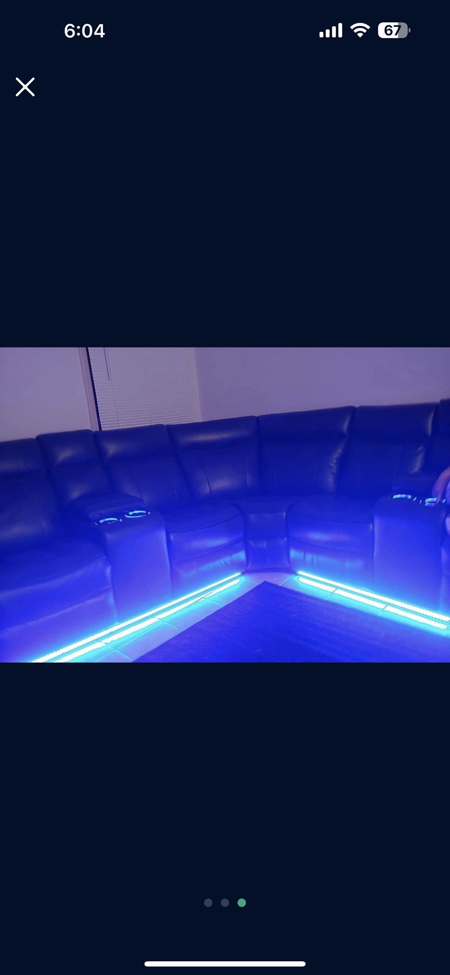 Faux Leather Sectional Couch With Led Lights And  USB Charging 