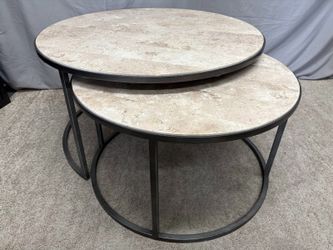 HAMMARY Modern Basics Round Travertine Nesting Cocktail Table (Set of 2)