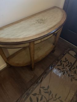 Demilune (Half Moon Large French Country Entrance Table W/ Bottom Shelf