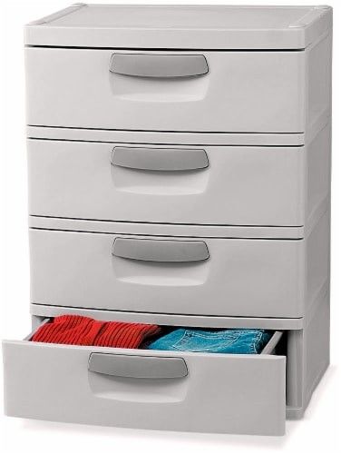 2 Sterilite Drawer 4 Shelf, Gray, Plastic