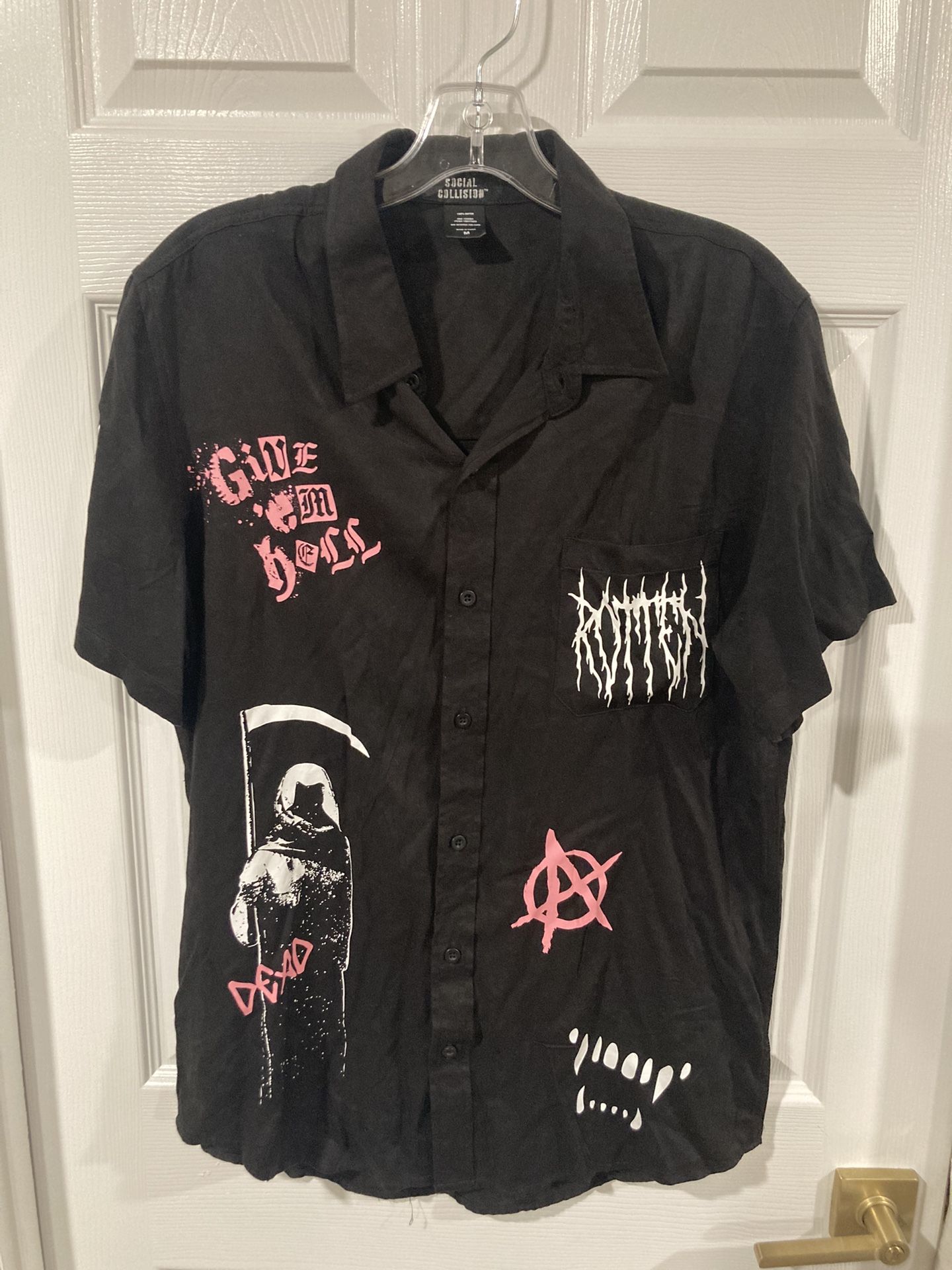 Hot Topic Social Collision Shirt Button Up Black Medium