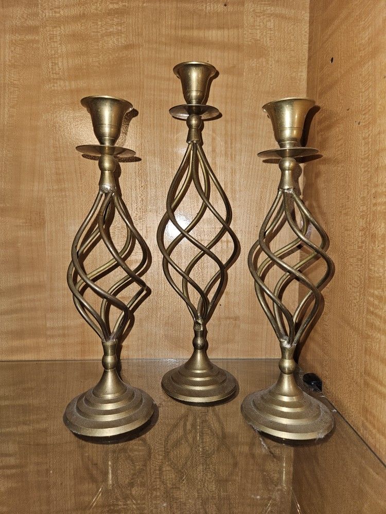 Brass Candle Holders - Set Of Three