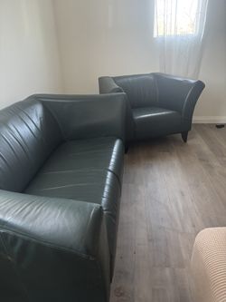 Dark Green Leather Sofa Set