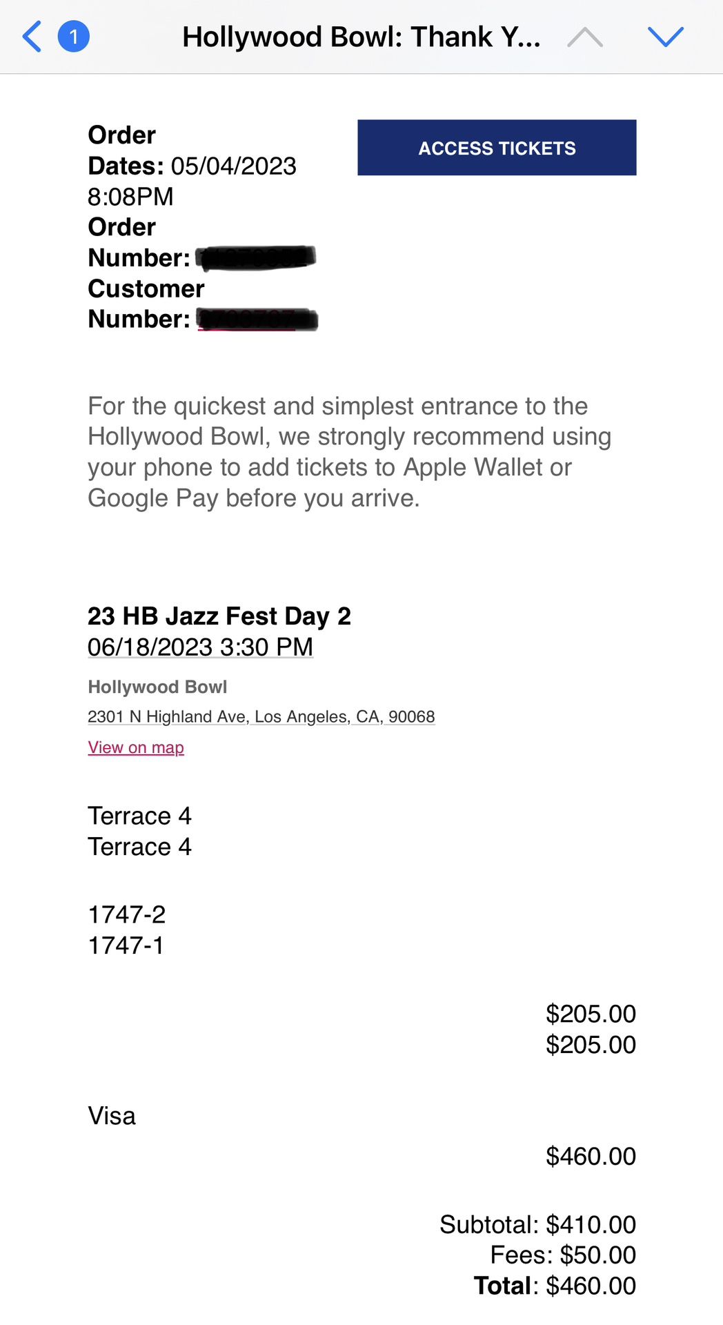 2 Premium Front & Center Tickets, Hollywood Bowl Jazz Fest Day 2 (Sunday 6/18)