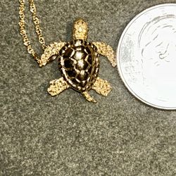 14k Solid Gold Denny Wong Articulated Turtle Necklace w/ Diamond Eyes + 14k Chain