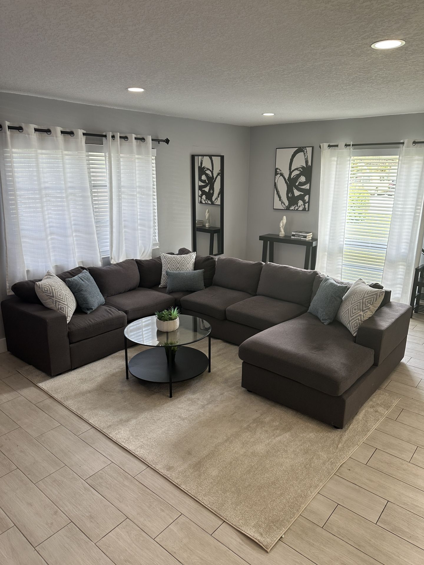Modern 3-Piece Dark Gray Sectional Sofa with Chaise – Includes Pillows