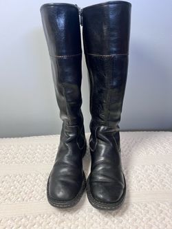 Børn Black Leather Knee High Riding Boots  Flat Classic Sz 6